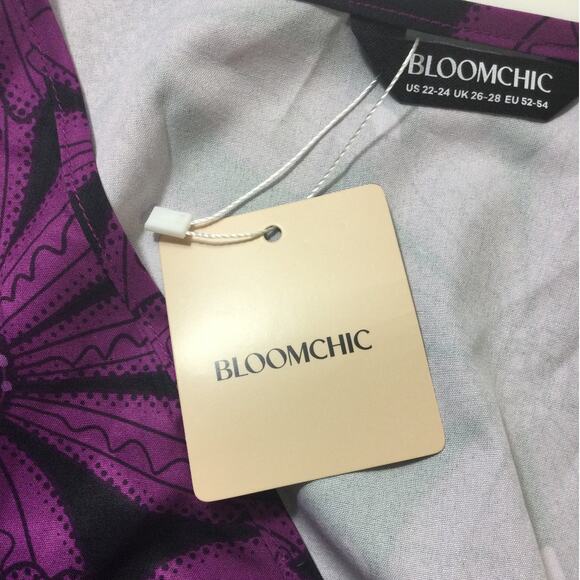 BLOOMCHIC 22-24 3X Plus Purple Floral Shirred Elastic Waist Knee Dress NWT B43 - Picture 9 of 11